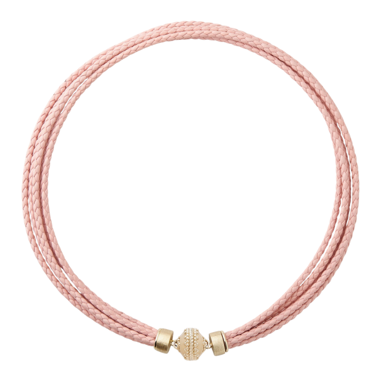 Clara Williams Wellington Braided Peony Pink Leather Necklace