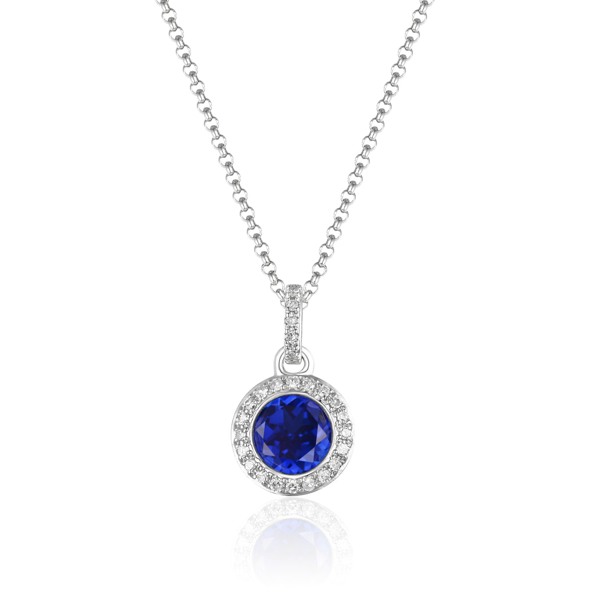 Sapphire & Diamond Halo 14K White Gold Pendant Necklace