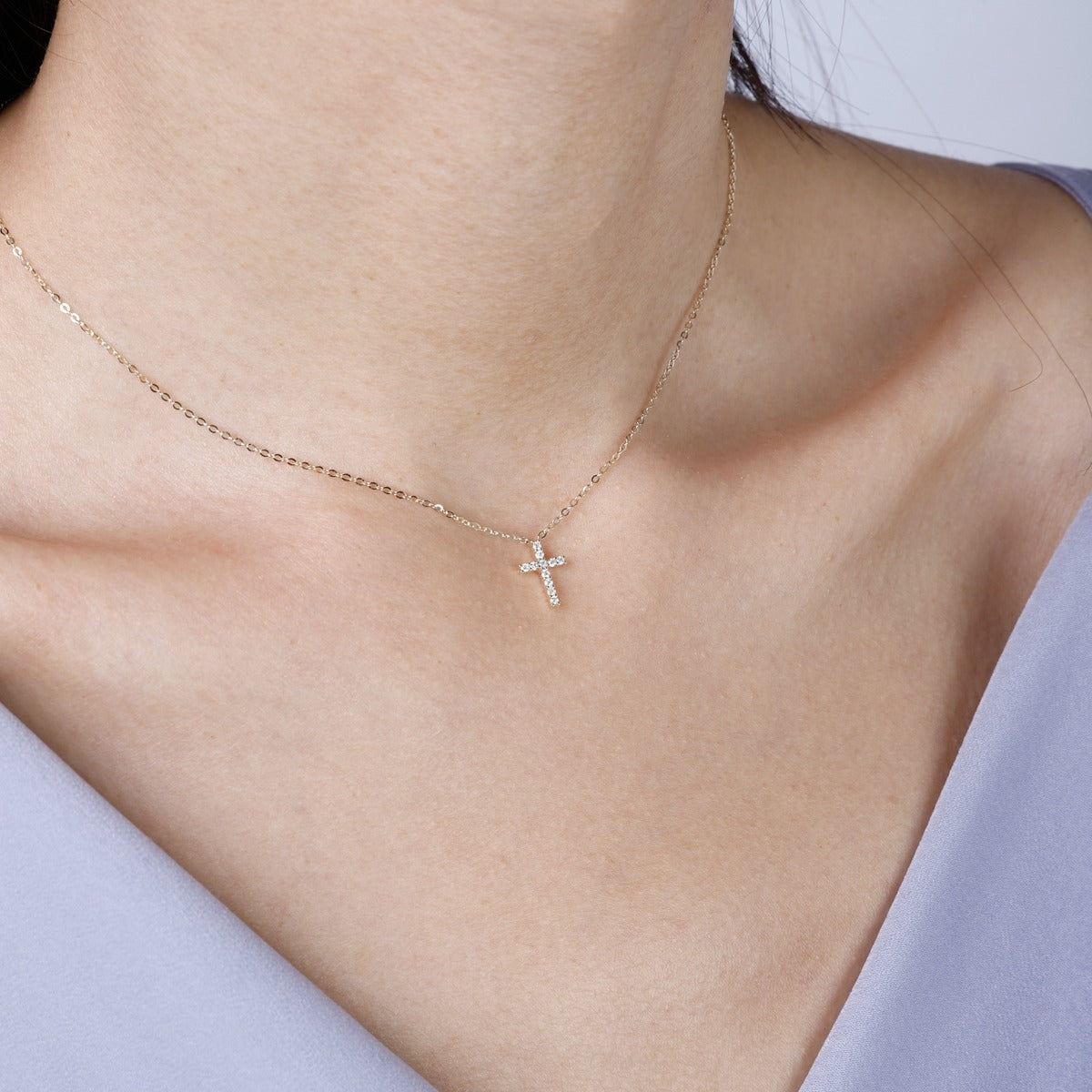 Diamond Small Cross 14K Gold Necklace