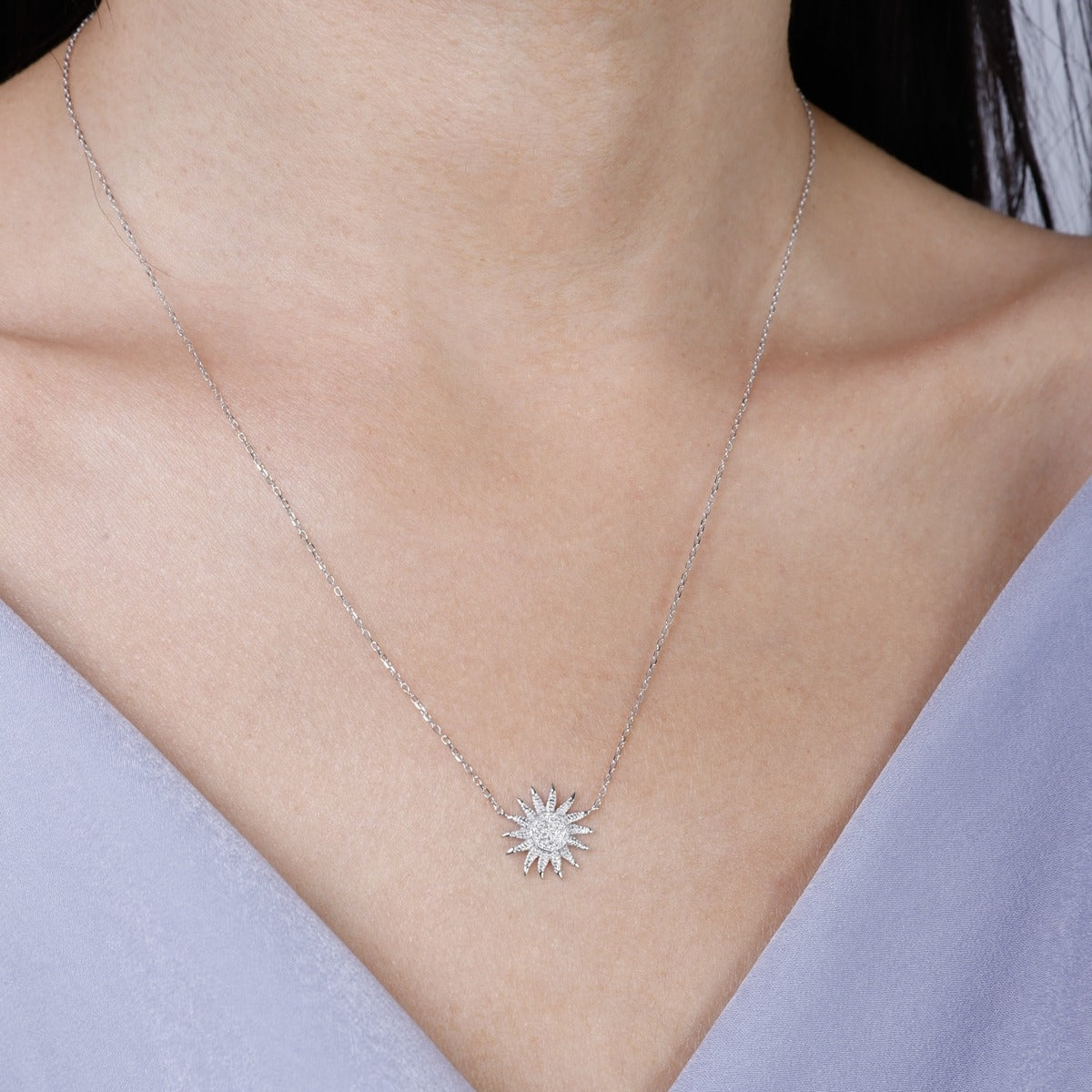 Diamond Sunflower 14K Yellow Gold Pendant Necklace