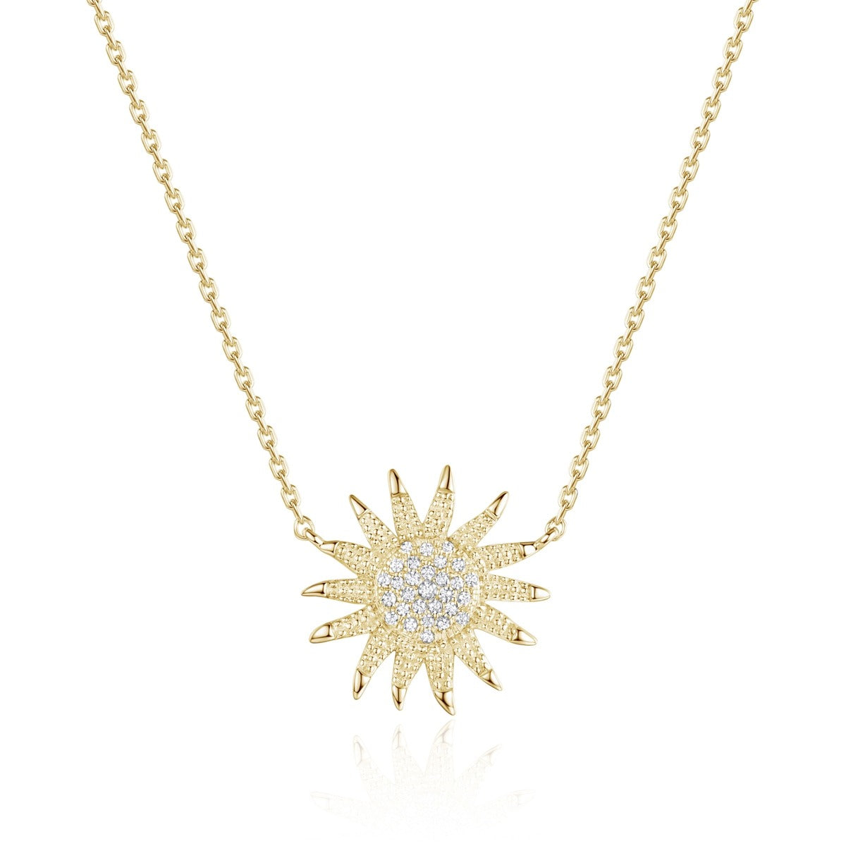 Diamond Sunflower 14K Yellow Gold Pendant Necklace