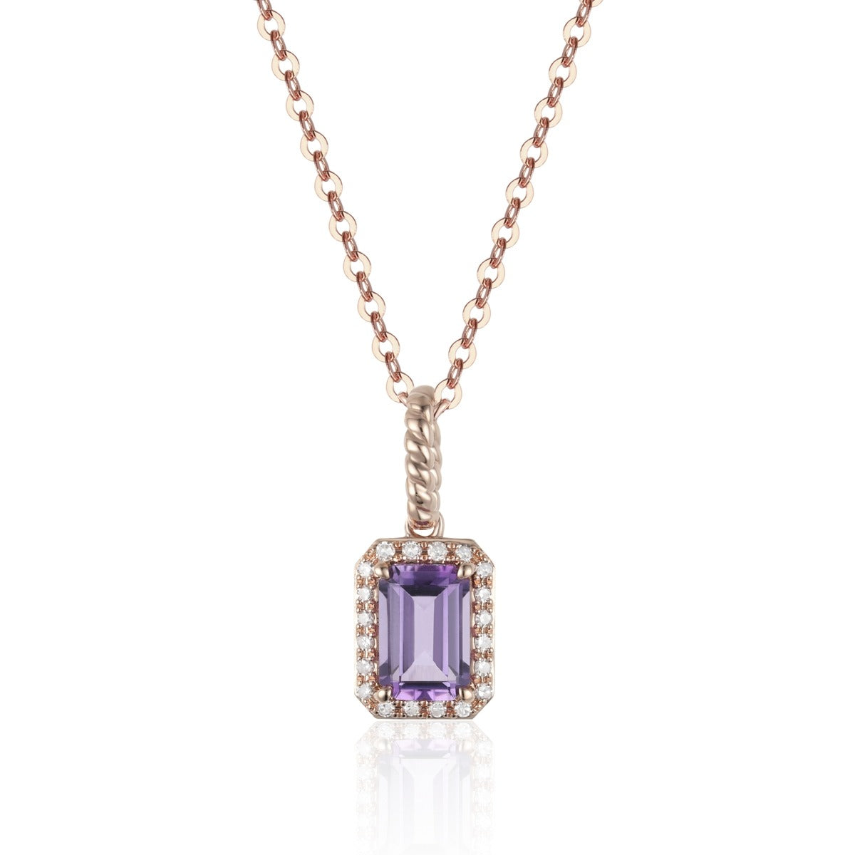 Amethyst & Diamond Frame 14K Rose Gold Pendant Necklace