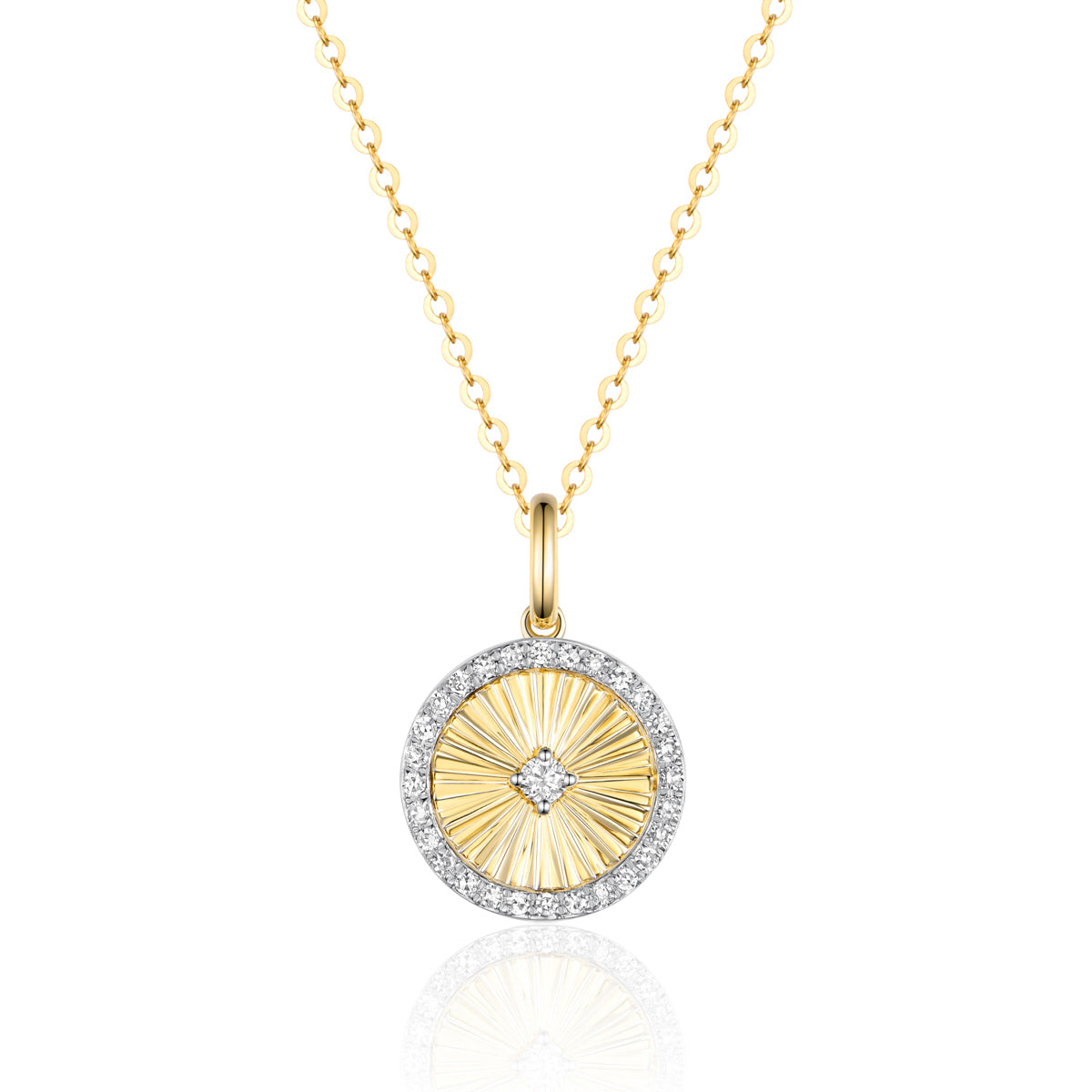 Diamond 14K Yellow Gold Fluted Medallion Pendant Necklace
