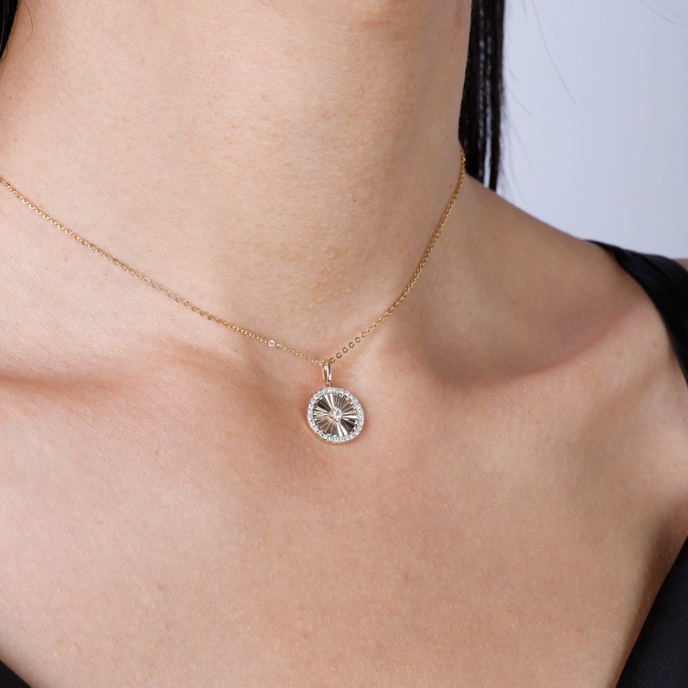 Diamond 14K Yellow Gold Fluted Medallion Pendant Necklace