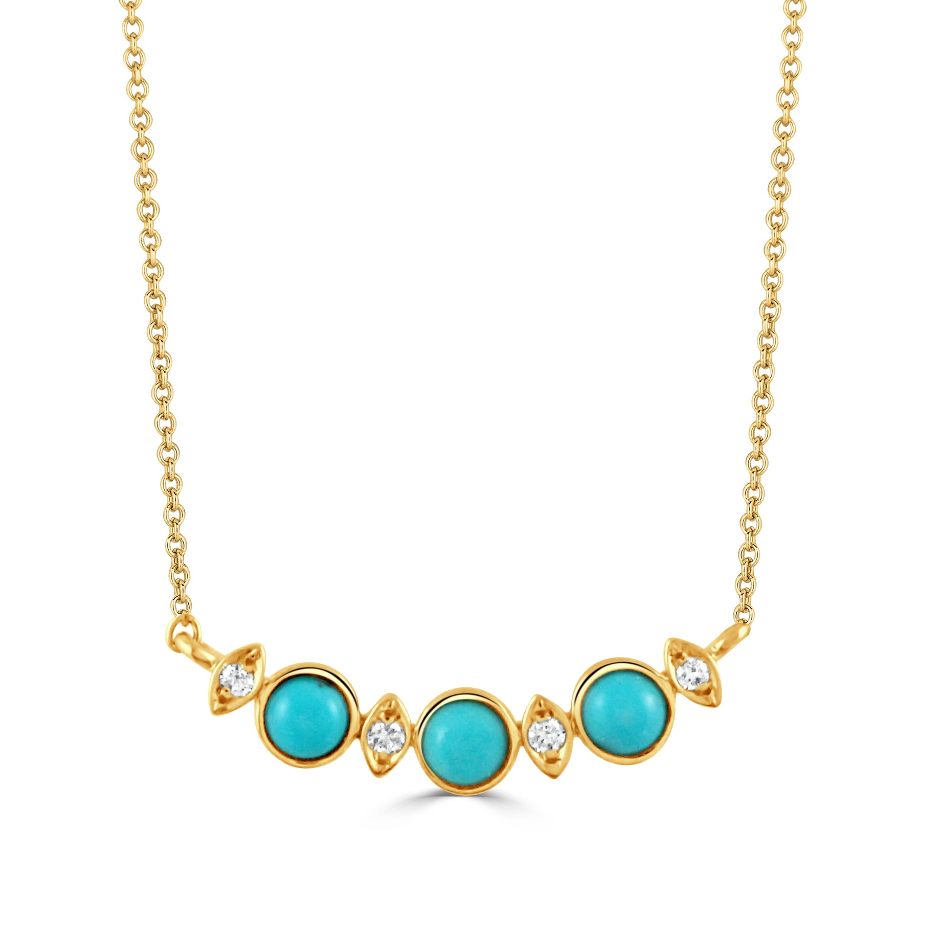 Turquoise 3-Stone & Diamond 18K Yellow Gold Necklace