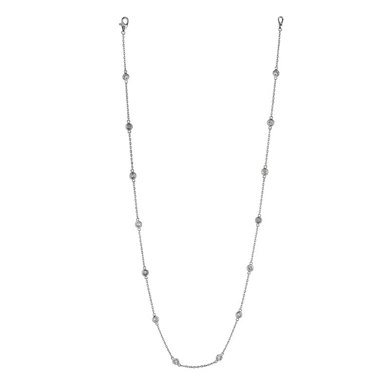 1.5ctw Diamond Bezel 14-Station 14K White Gold Necklace