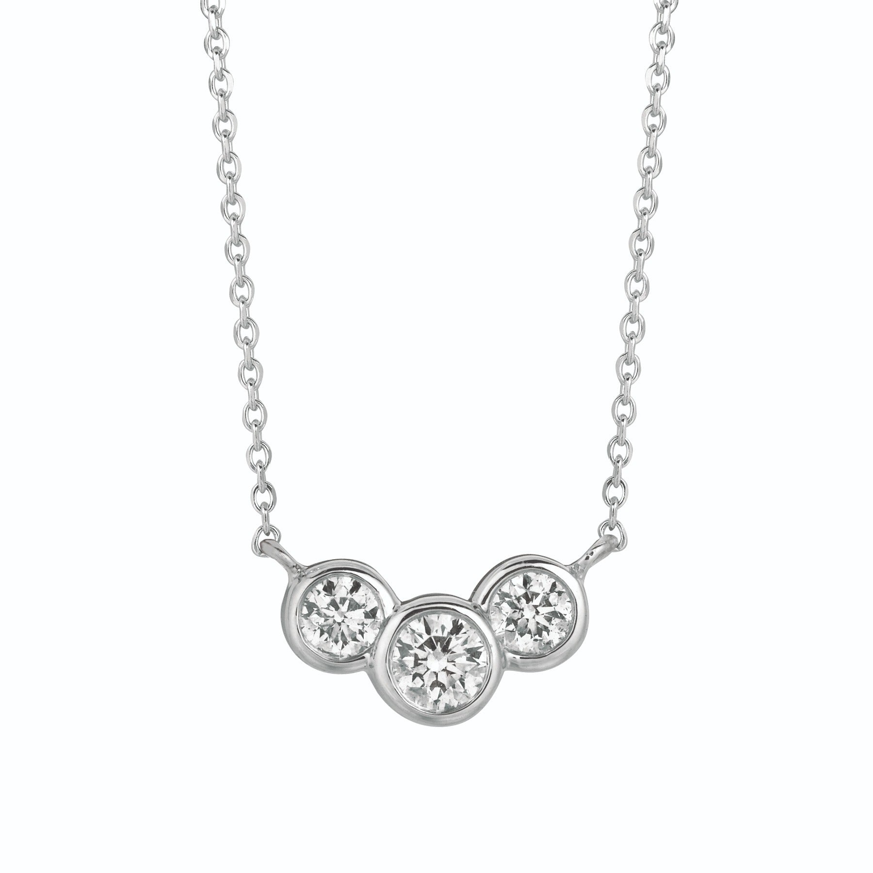 .75ctw Diamond Three-Stone Bezel Set 14K White Gold Necklace