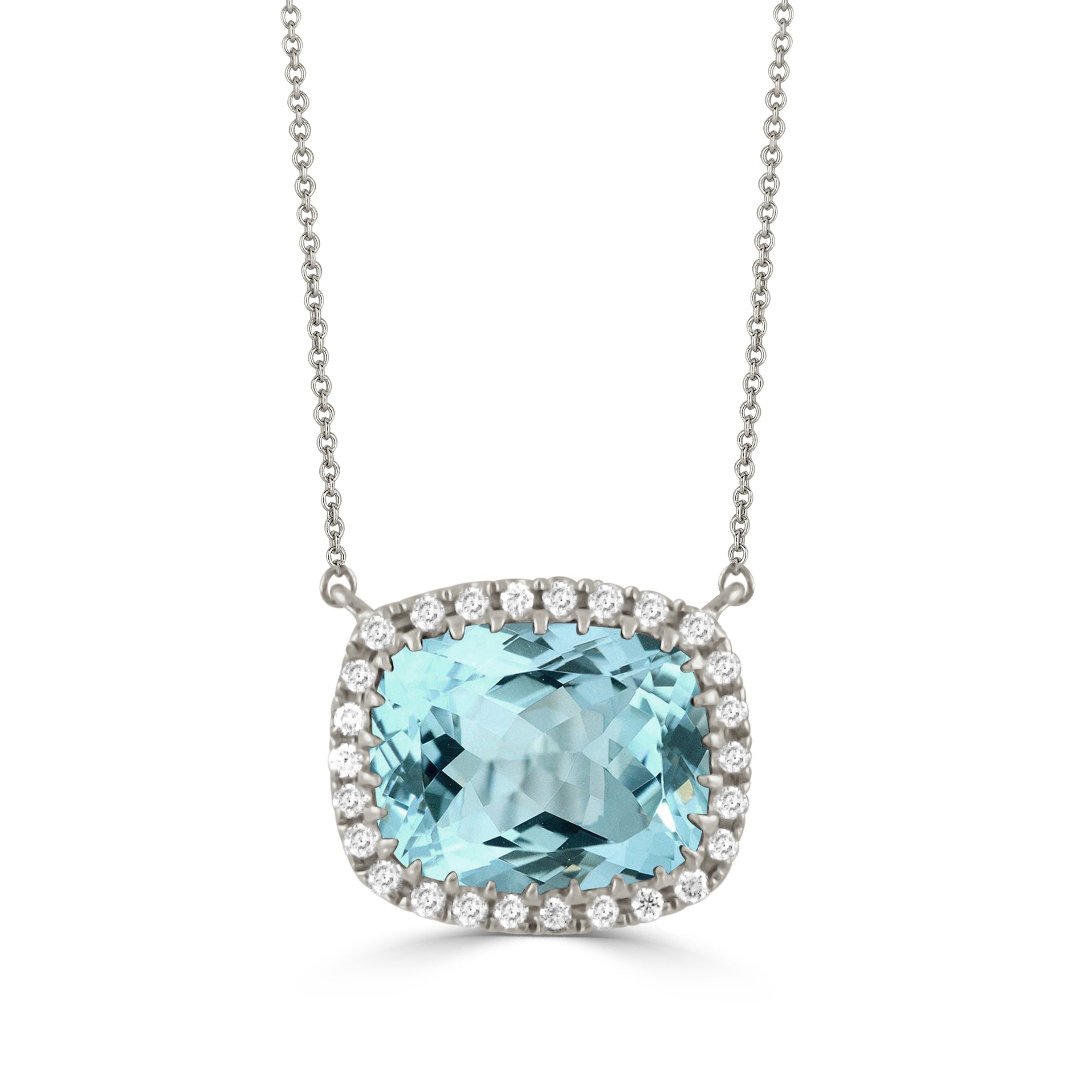 Rectangular Cushion Blue Topaz & Diamond 18K Gold Necklace