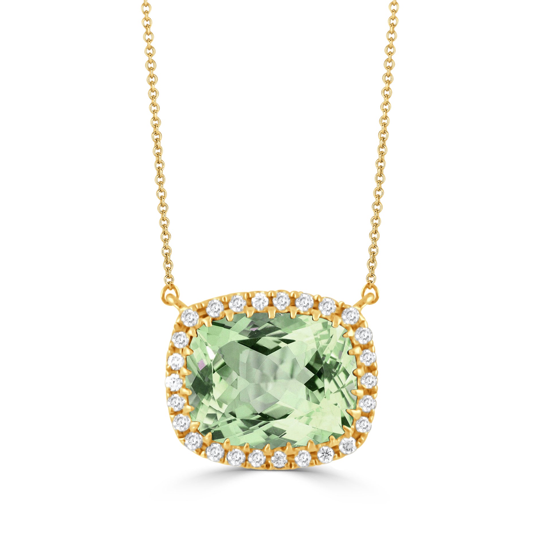 Rectangular Cushion Green Amethyst & Diamond 18K Gold Necklace