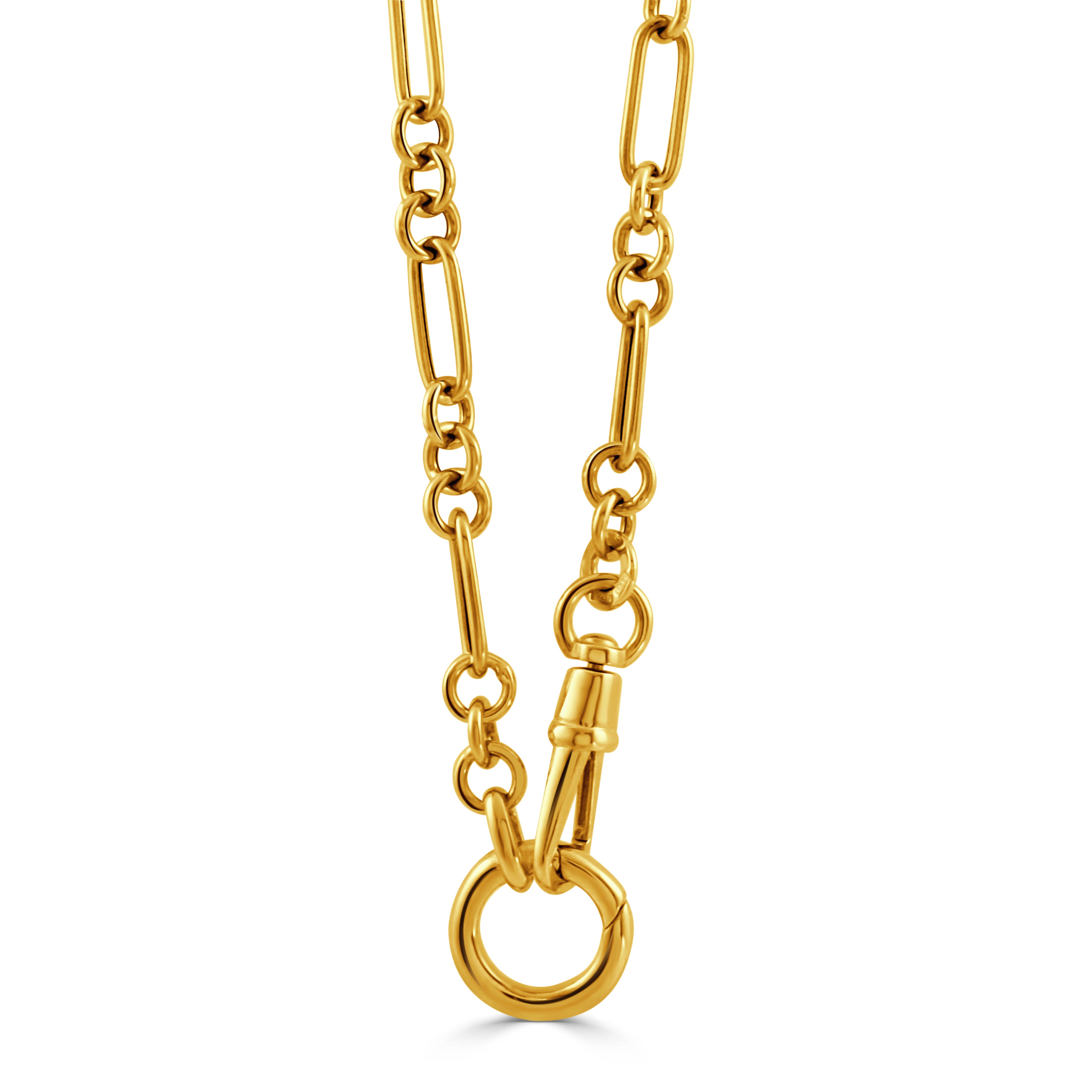 14K Yellow Gold Push Clip Enhancers & Fancy Link Chain Necklace