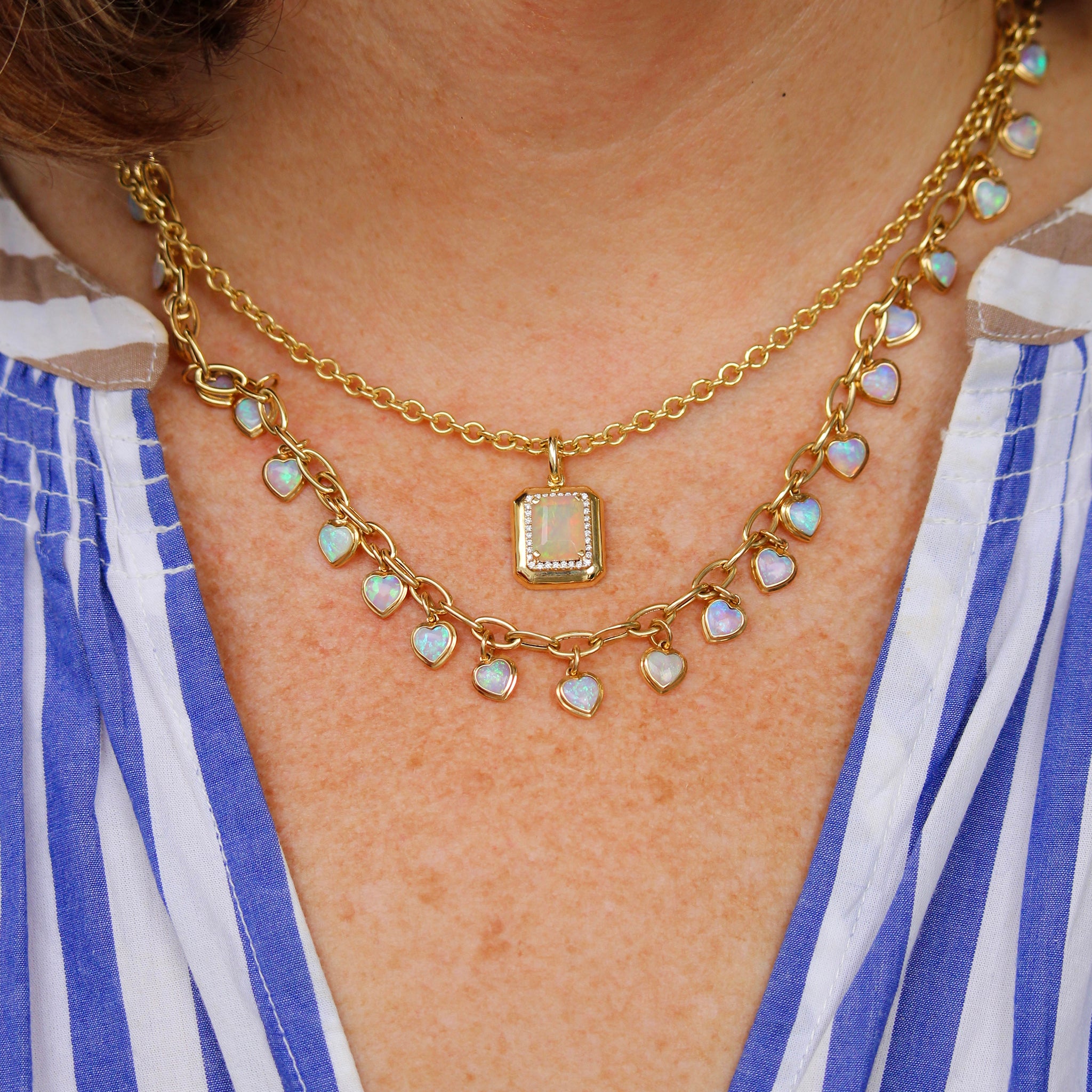 Goshwara Emerald-Cut Opal & Diamond 18K Gold Pendant Necklace, Goshwara Heart-Shaped Opal Drop Station 18K Gold Necklace