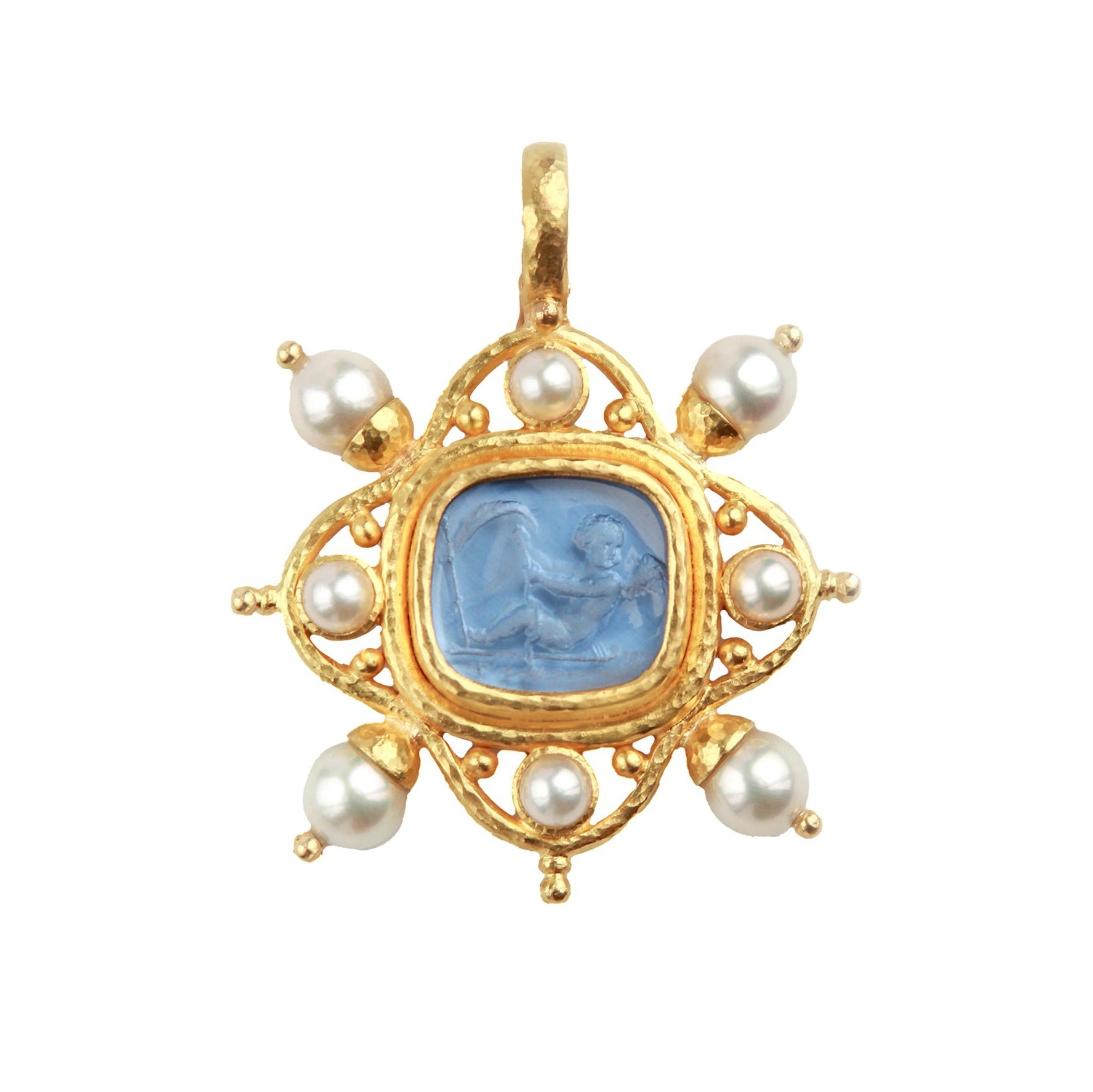 Elizabeth Locke Cerulean 'Cherub with Sail' & Pearl Pendant