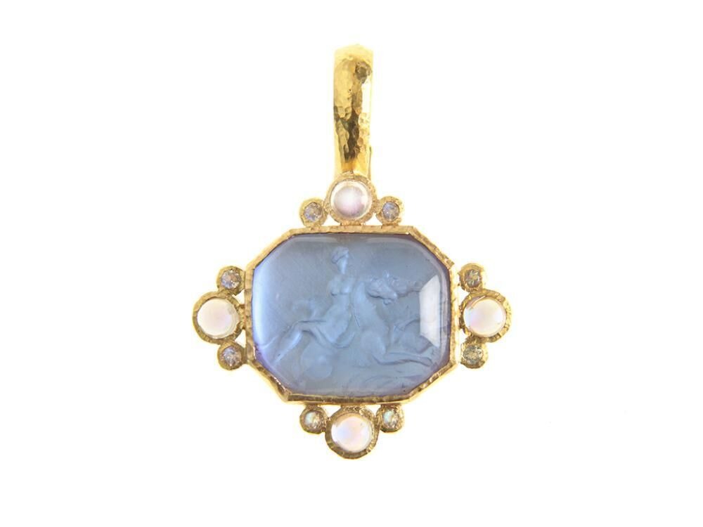 Elizabeth Locke Cerulean Venetian Glass Intaglio Pendant