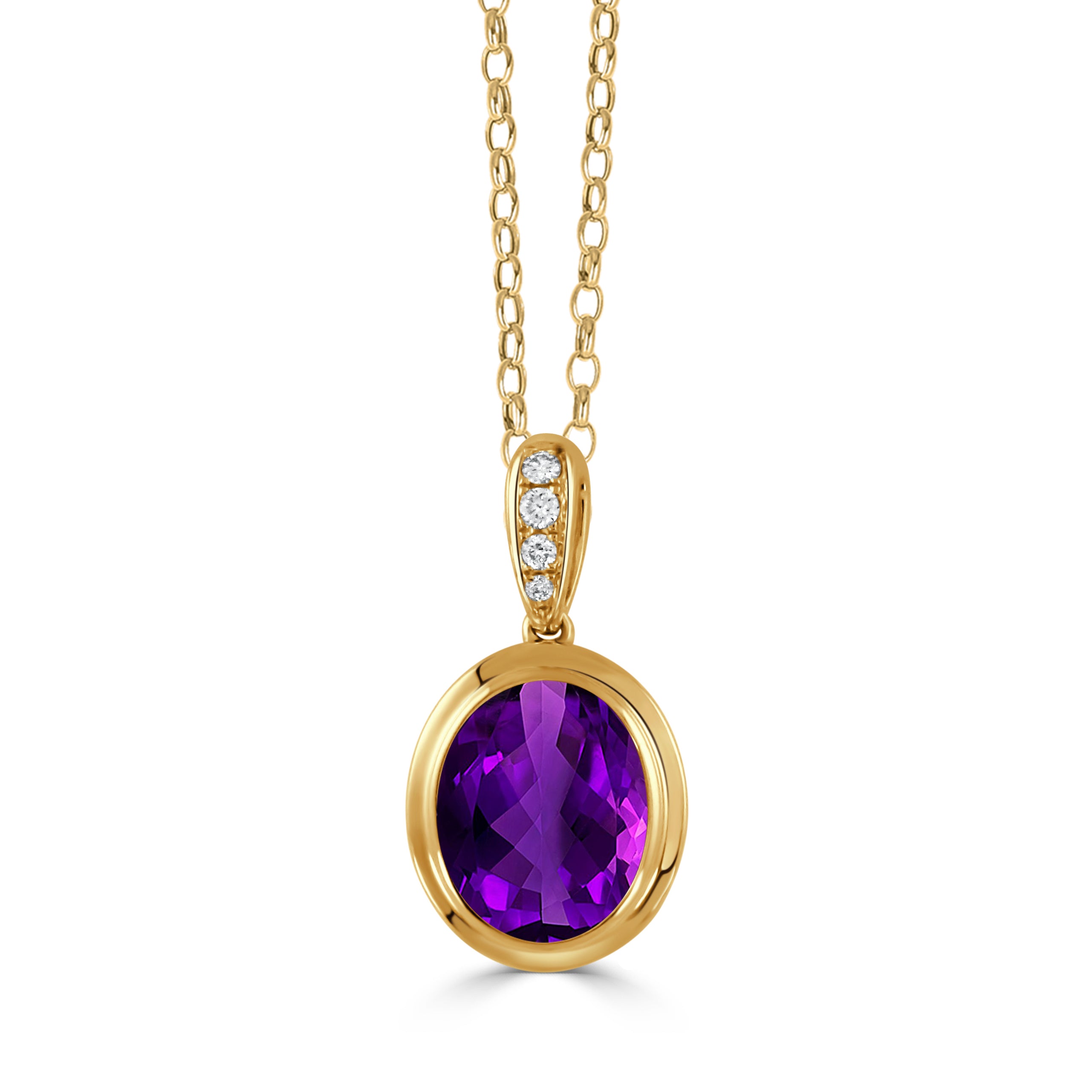 Oval Amethyst & Diamond 18K Yellow Gold Pendant Necklace