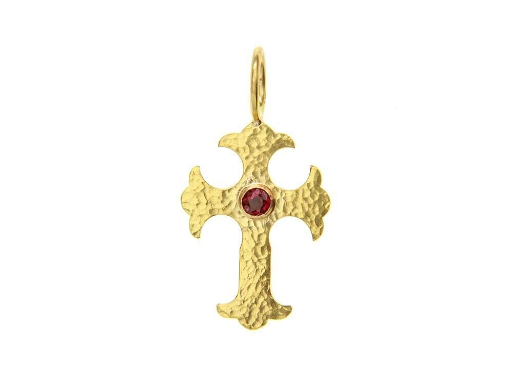 Elizabeth Locke Gothic Cross Pendant with Ruby