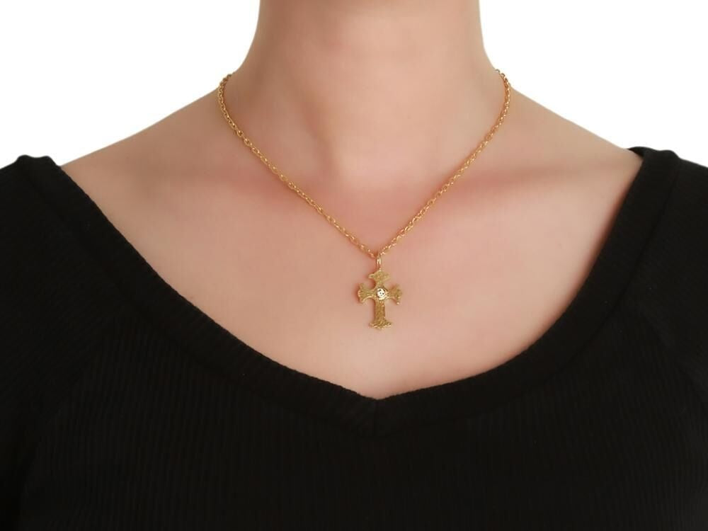 Elizabeth Locke Gothic Cross Pendant with Ruby