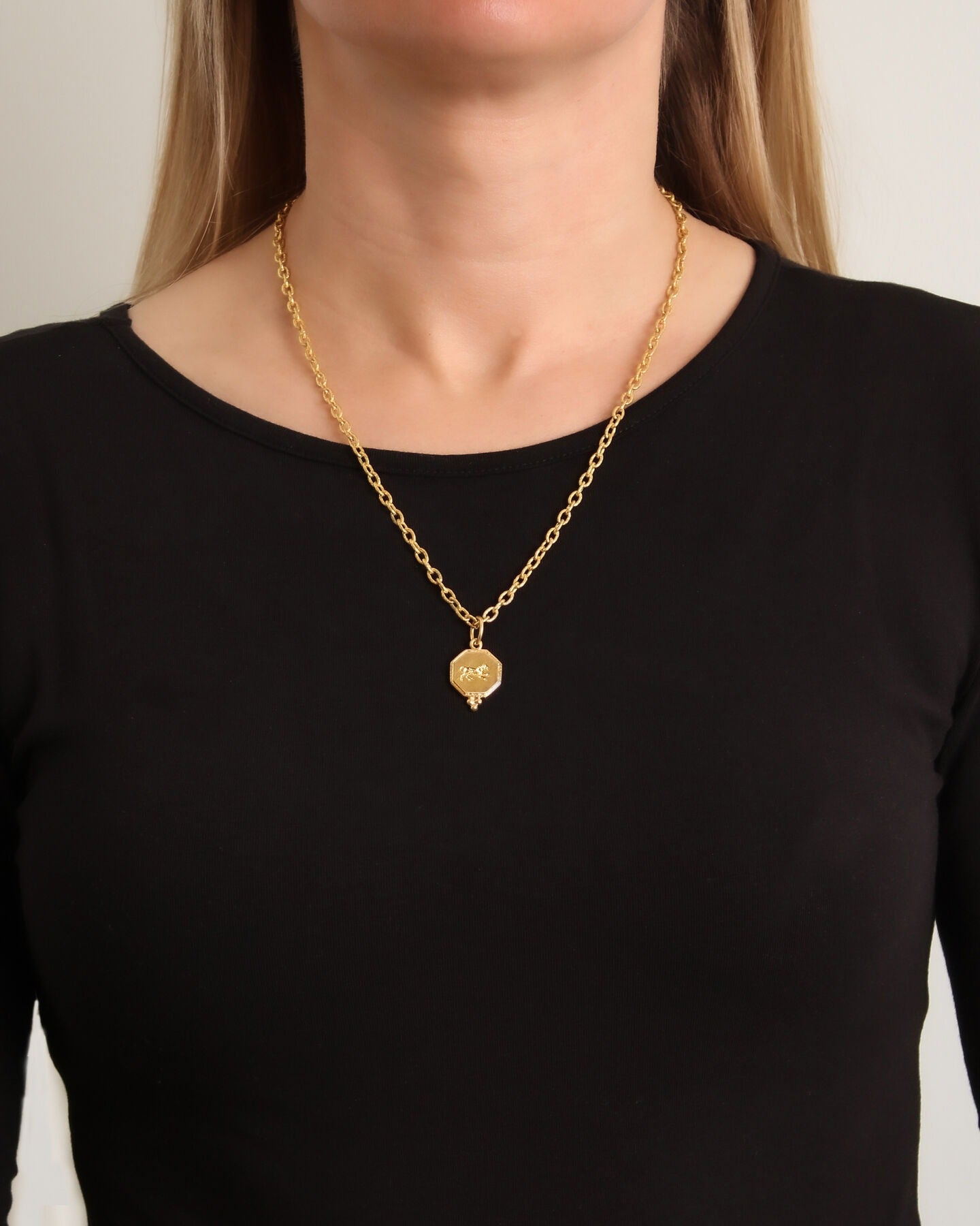 Elizabeth Locke Gold Octagonal “Lion” Pendant