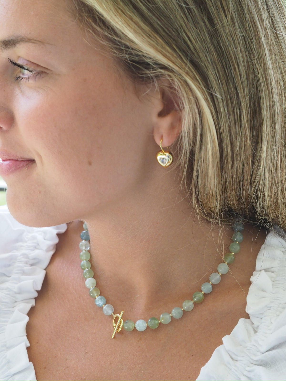 Goldbug Collection Aquamarine Gemstone Toggle Charm Necklace