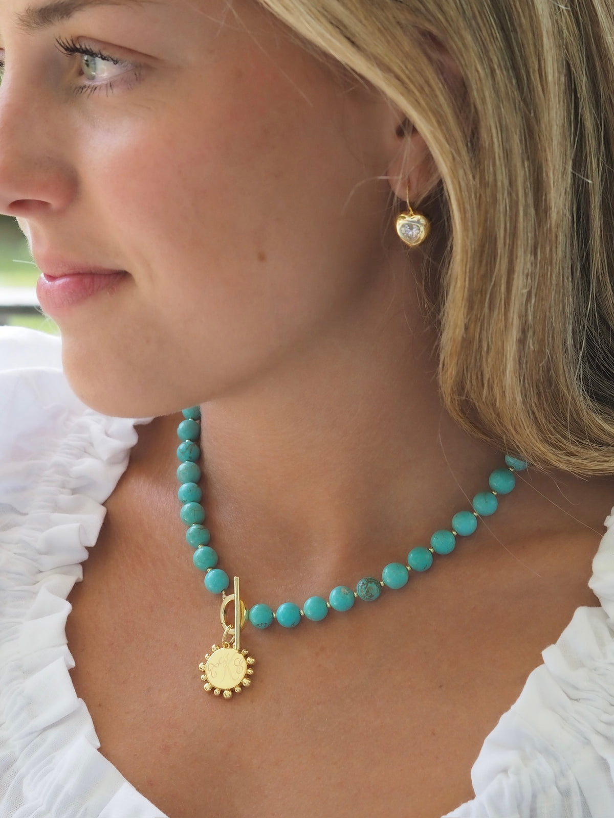 Goldbug Collection Turquoise Gemstone Toggle Charm Necklace
