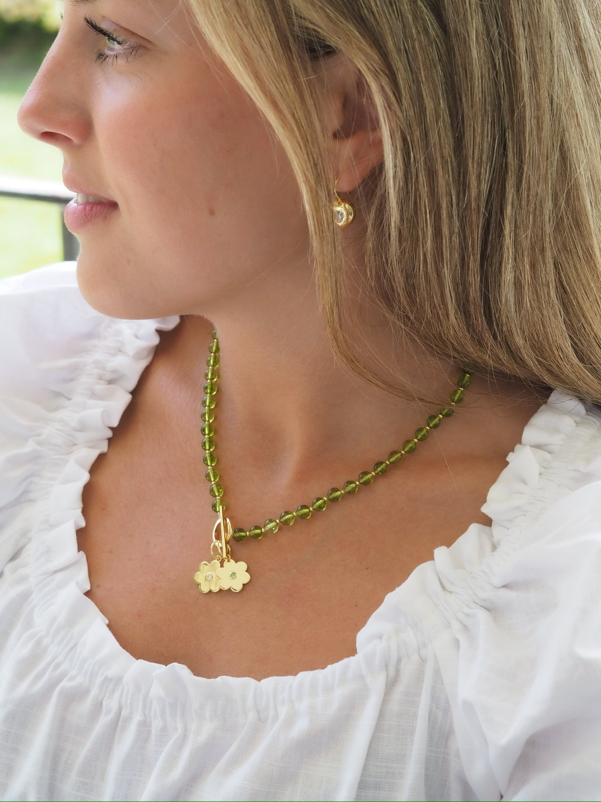 Goldbug Collection Peridot Gemstone Toggle Charm Necklace