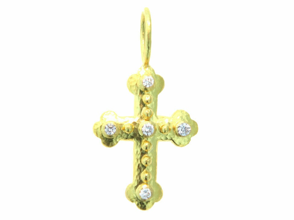 Elizabeth Locke Tiny Byzantine Cross Diamond Pendant with Jump Ring