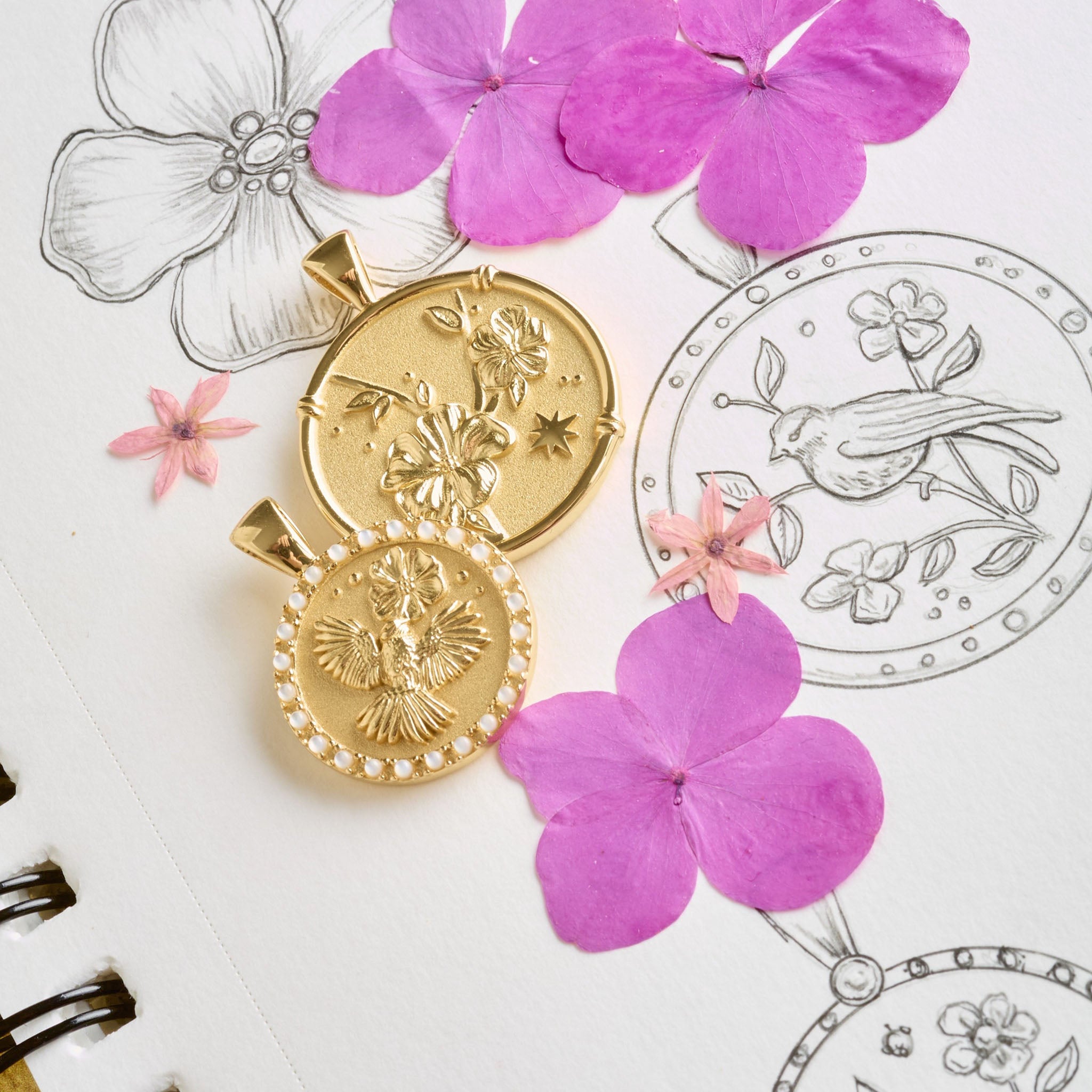 Jane Win JOY Chickadee Small Embellished Coin Pendant Necklace