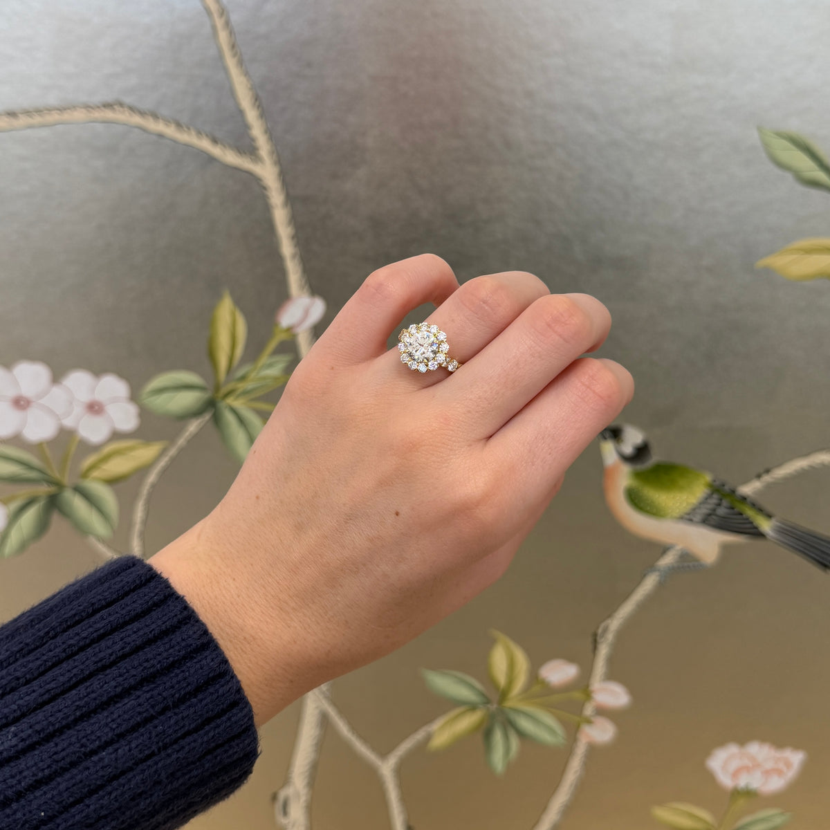 2ct Center & 1.42ctw Diamond Cluster 18K Gold Engagement Ring