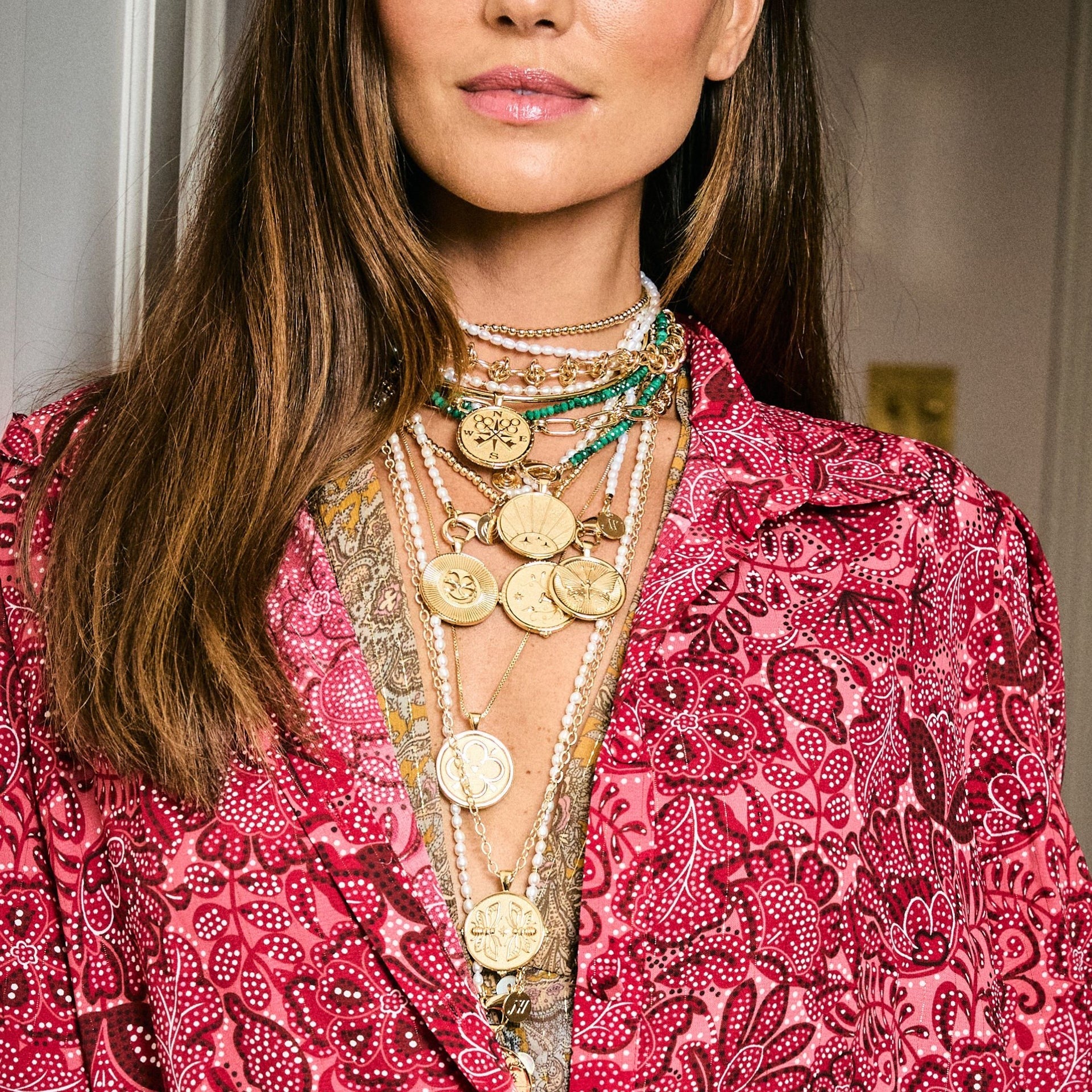 Jane Win Double Wrap Diamond-Cut Malachite Beaded Necklace 32"