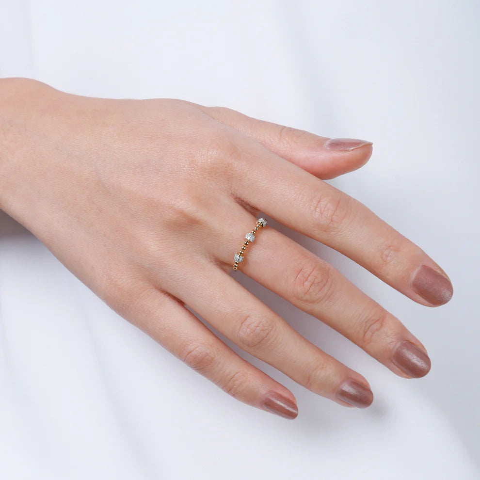 Diamond Pavé Station 14K Yellow Gold Beaded Stacking Band