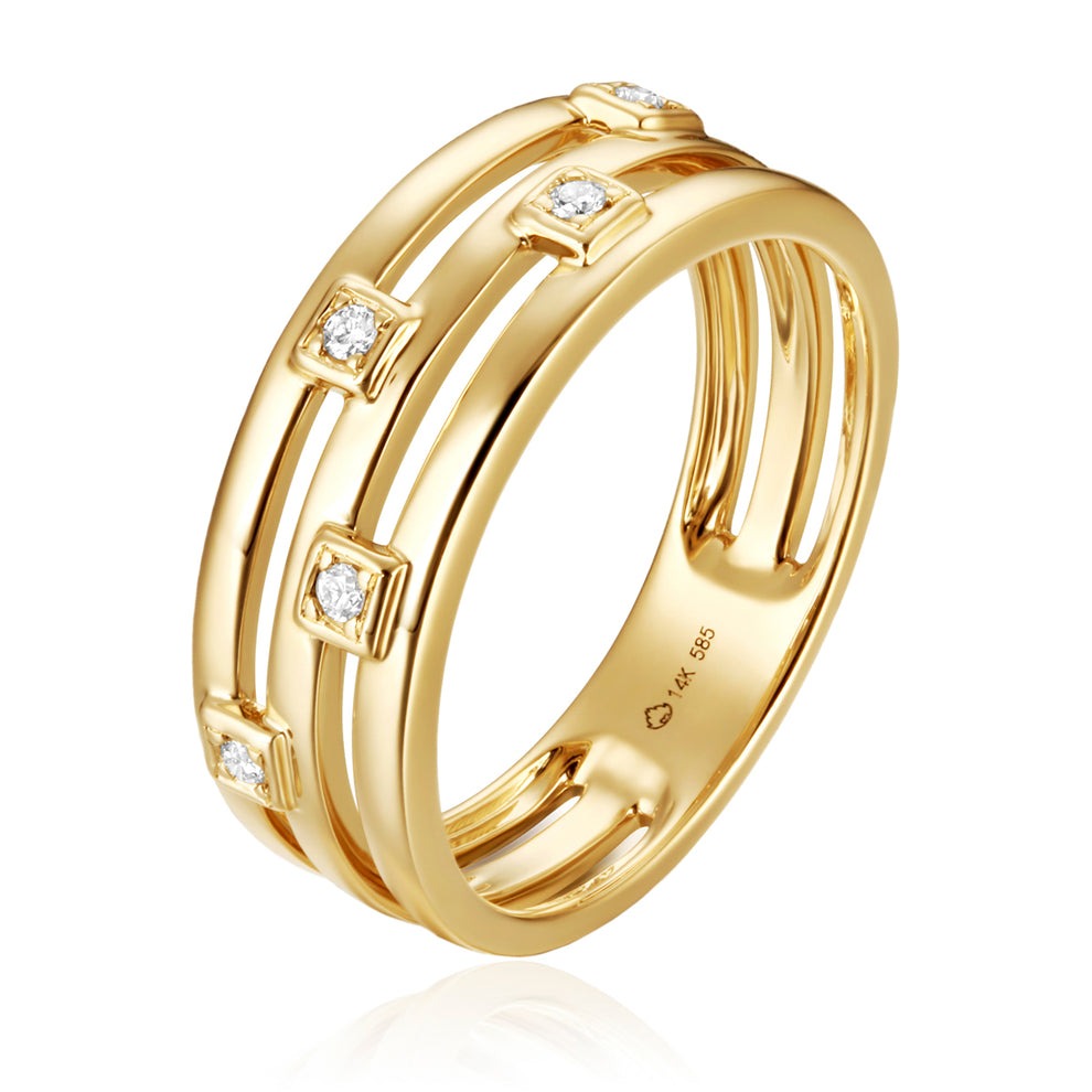 Diamond Accent 14K Yellow Gold Triple Row Ring