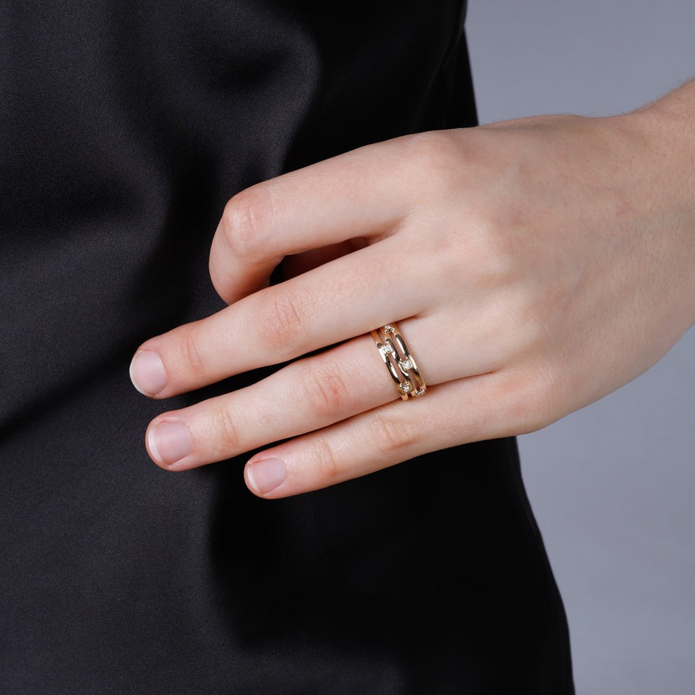 Diamond Accent 14K Yellow Gold Triple Row Ring