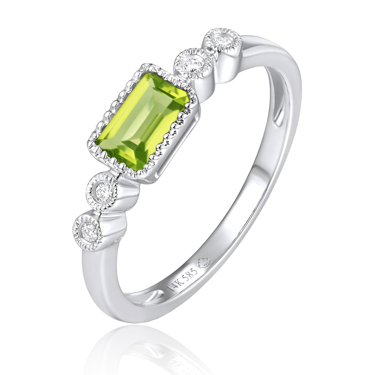 Peridot & Diamond 14K White Gold Ring