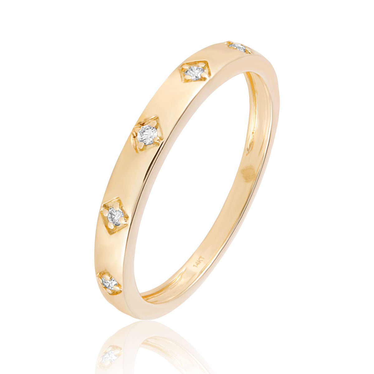 Diamond 5-Station 14K Yellow Gold Band
