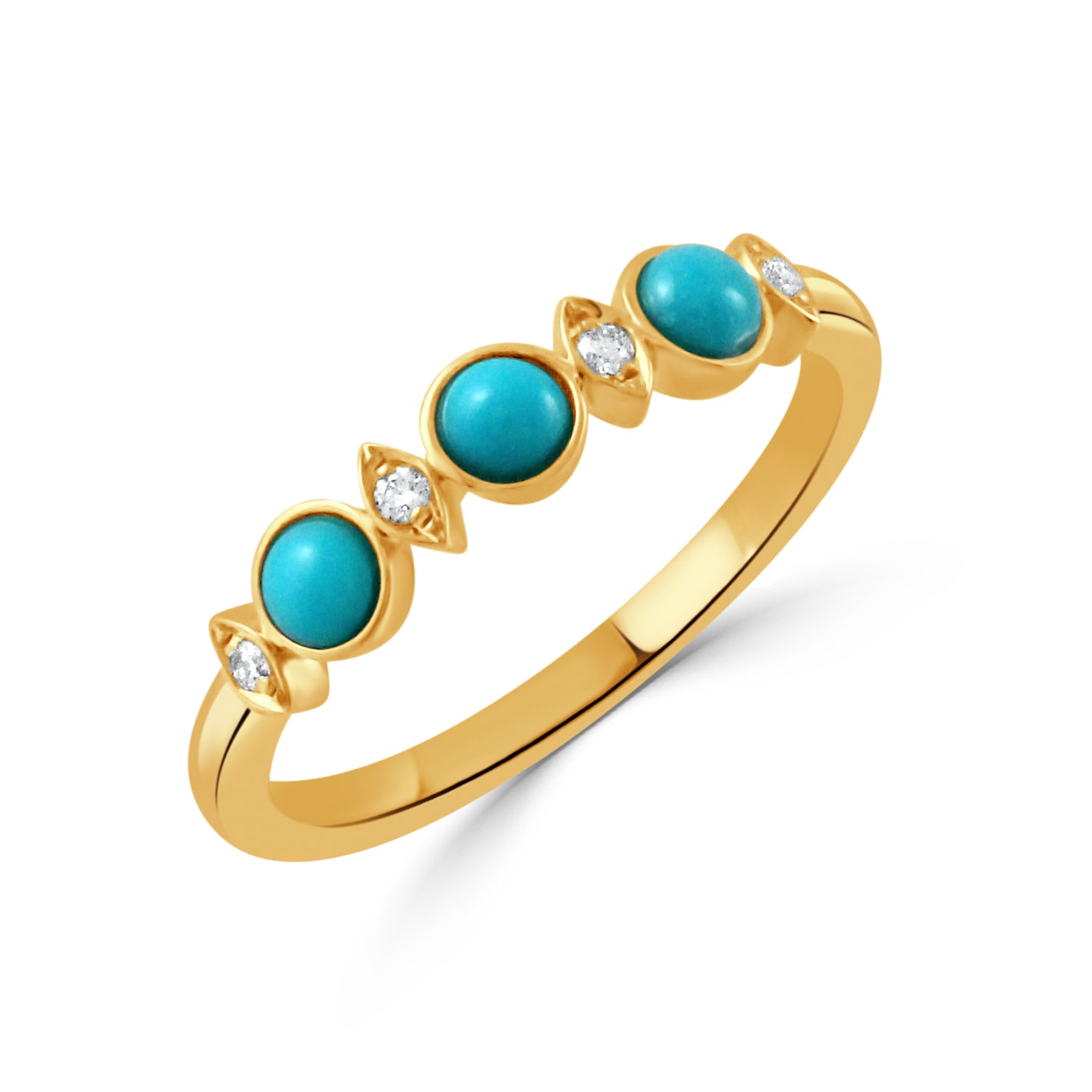 Turquoise 3-Stone & Diamond 18K Yellow Gold Ring