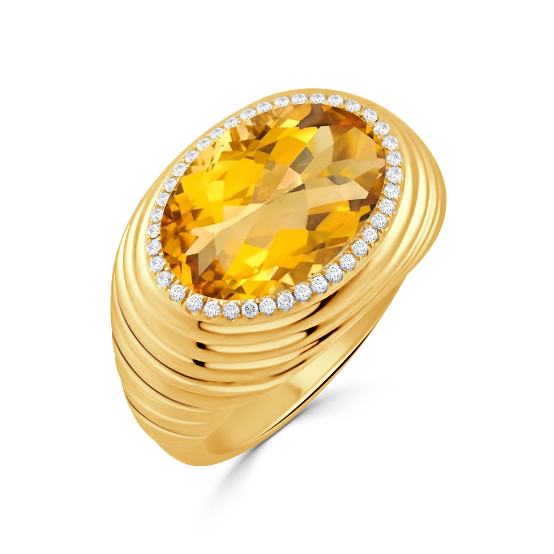 Oval Citrine & Pavé Diamond 18K Yellow Gold Ring
