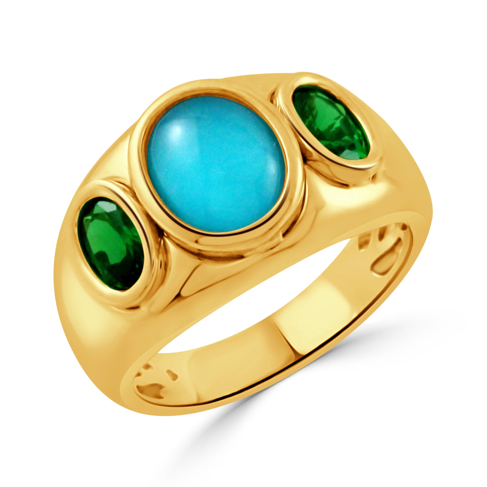 Turquoise & Tsavorite Three-Stone 18K Yellow Gold Ring