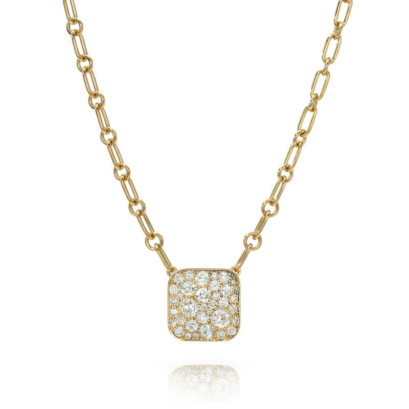Single Stone Square Cobblestone Pendant Necklace