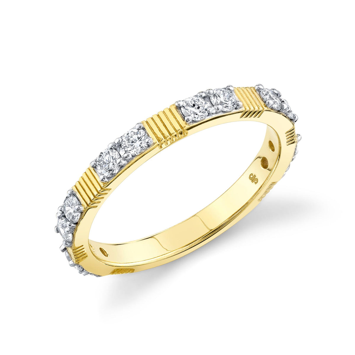Sloane Street 18K Gold Strie Stacker Band with Double Diamond Stations