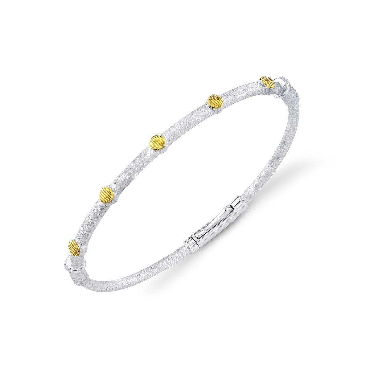 Sloane Street Sterling Silver Bangle with 18K Gold Strie Stations