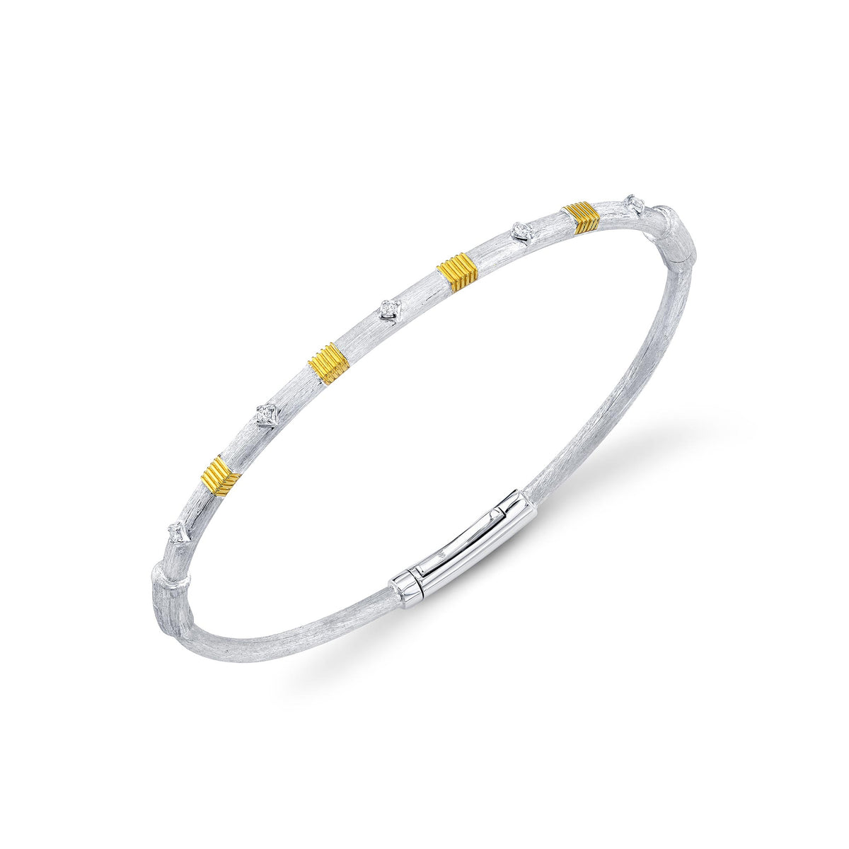 Sloane Street Sterling Silver Bolt Bangle with 18K Gold Strie Stations