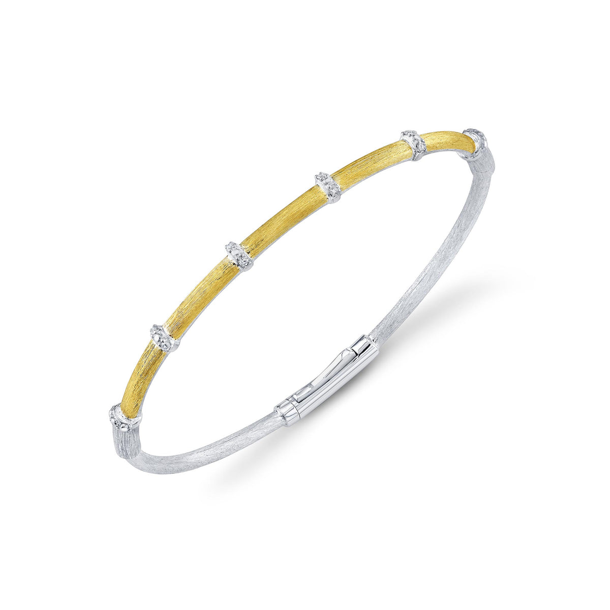 Sloane Street Sterling Silver 18K Gold Bangle with Diamond Rondelles