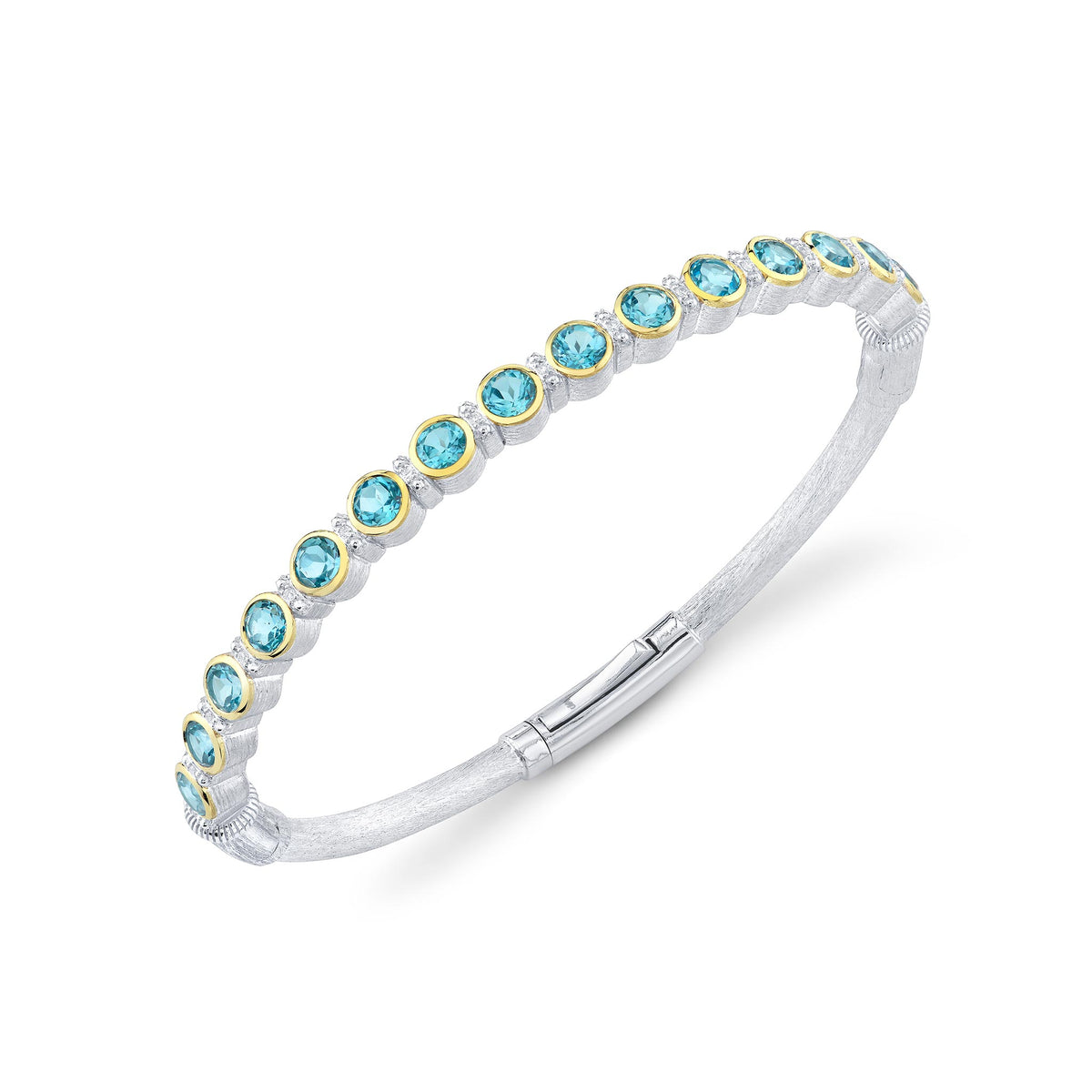 Sloane Street Sterling Silver Blue Topaz Bangle with 18K Gold Bezels