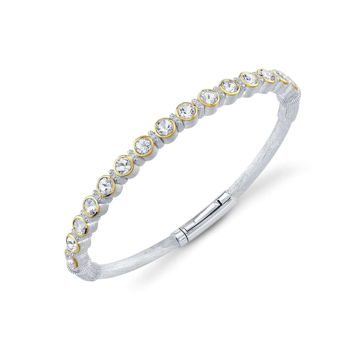 Sloane Street Sterling Silver White Topaz Bangle with 18K Gold Bezels