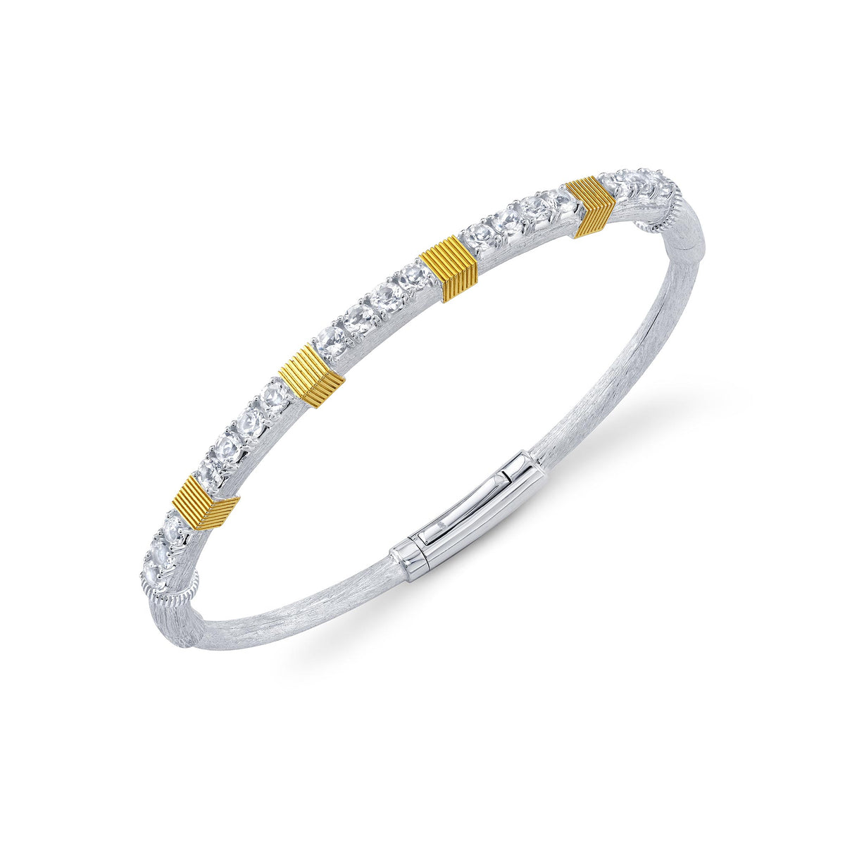 Sloane Street Sterling Silver White Topaz Bangle with 18K Gold Strie Stations