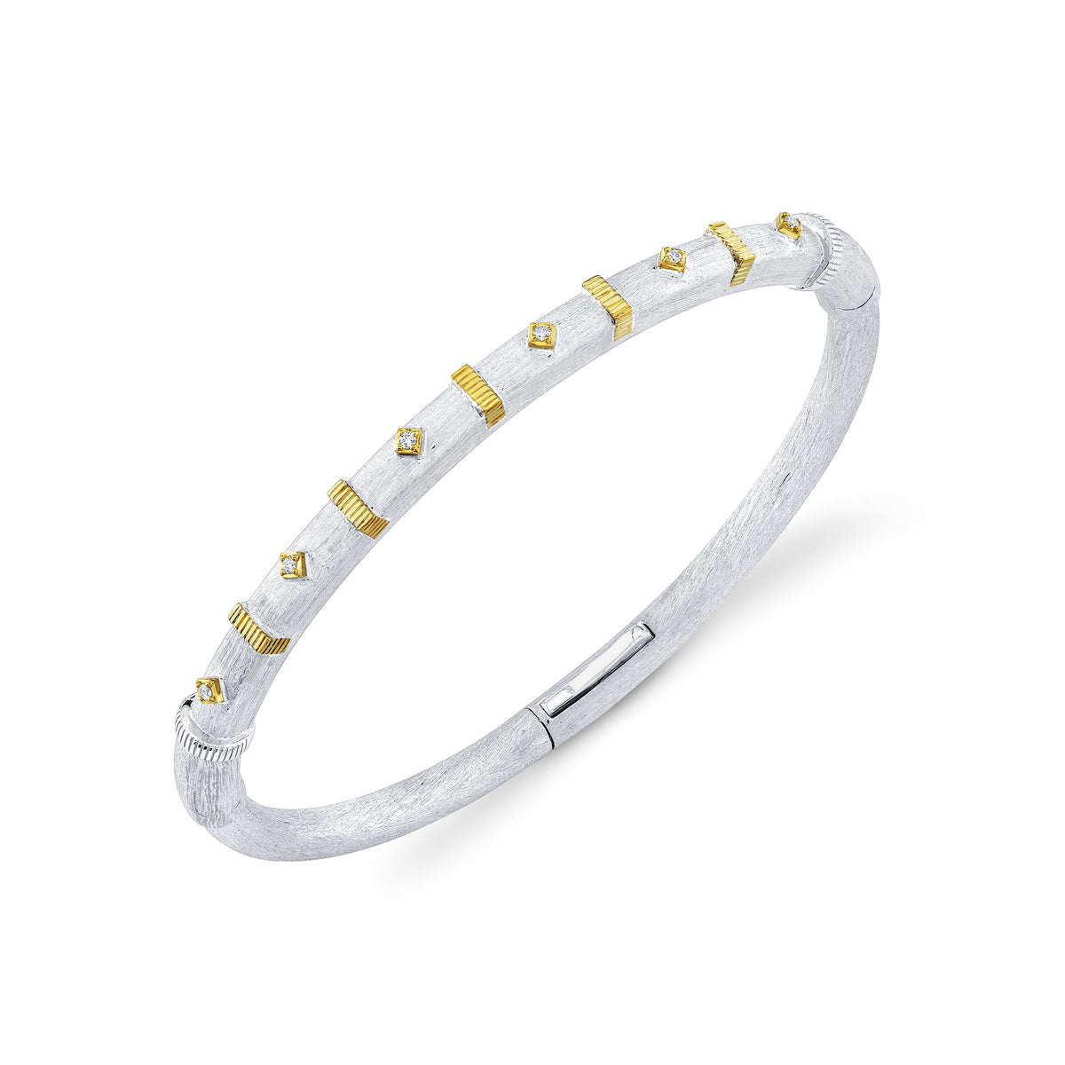 Sloane Street Sterling Silver Diamond Bangle with 18K Gold Strie Stations