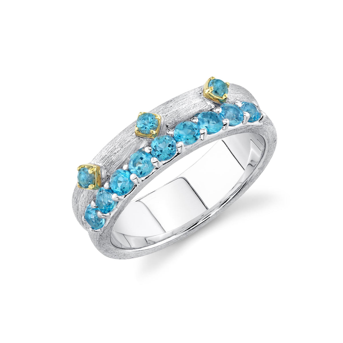 Sloane Street Sterling Silver Blue Topaz Double Band with 18K Gold Bezels
