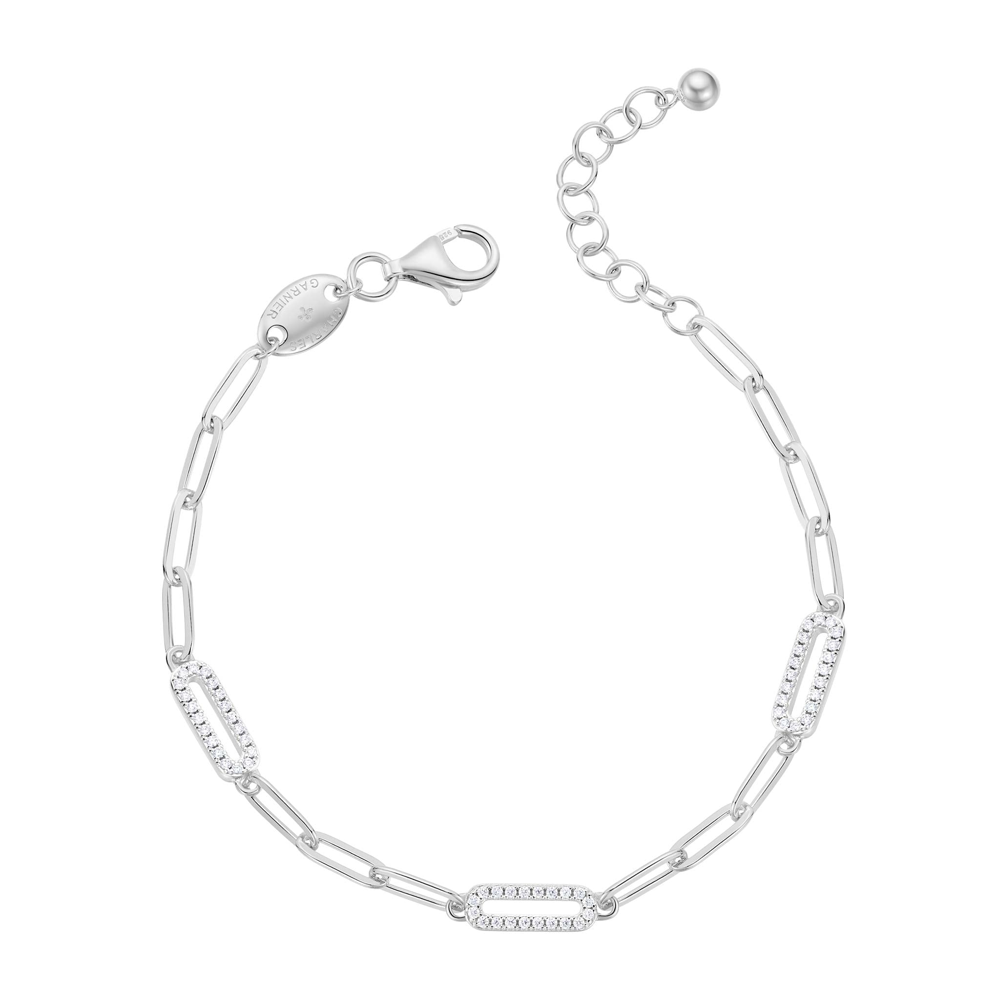 Charles Garnier CZ Rhodium-Plated Sterling Silver Paperclip Chain Bracelet