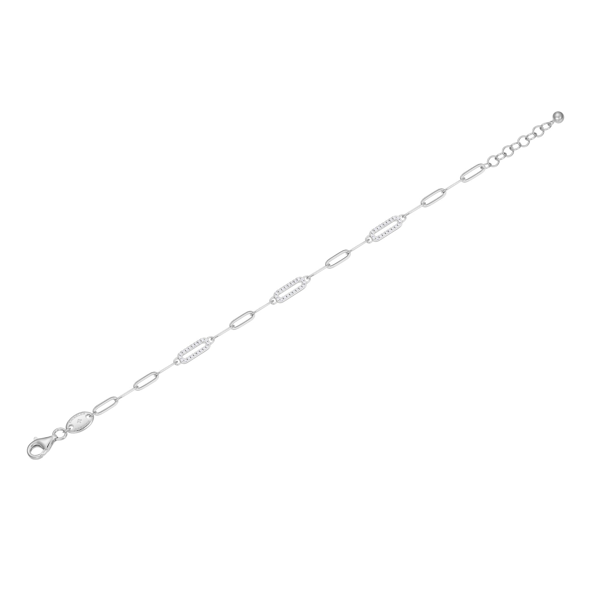 Charles Garnier CZ Rhodium-Plated Sterling Silver Paperclip Chain Bracelet