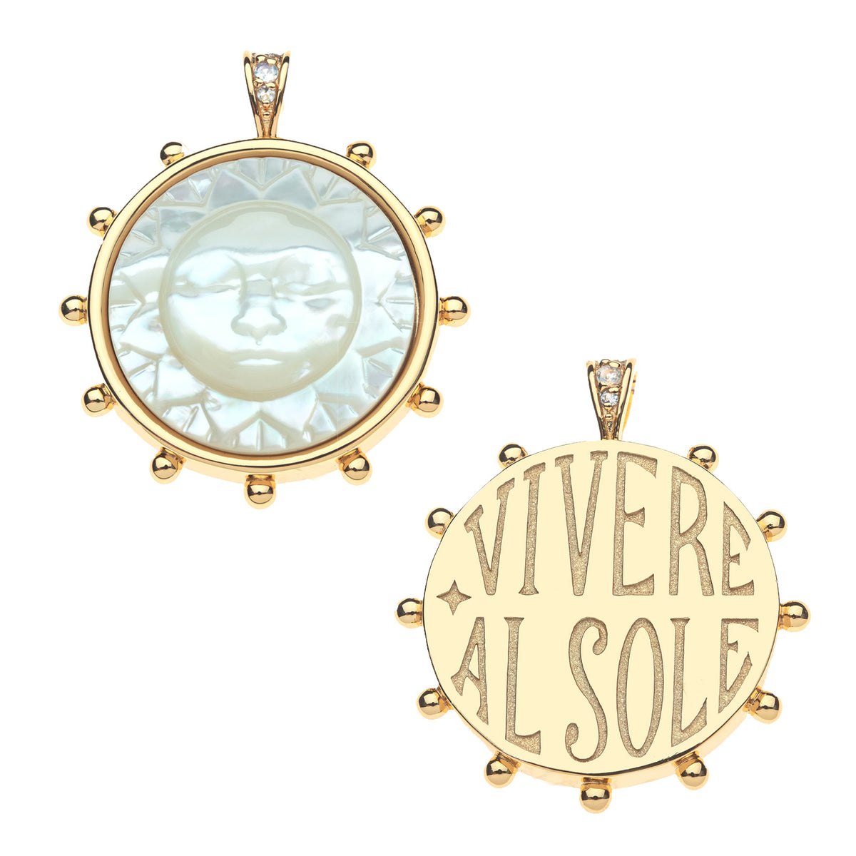Jane Win STRONG Ever Shining Sun Carved Stone Pendant Necklace