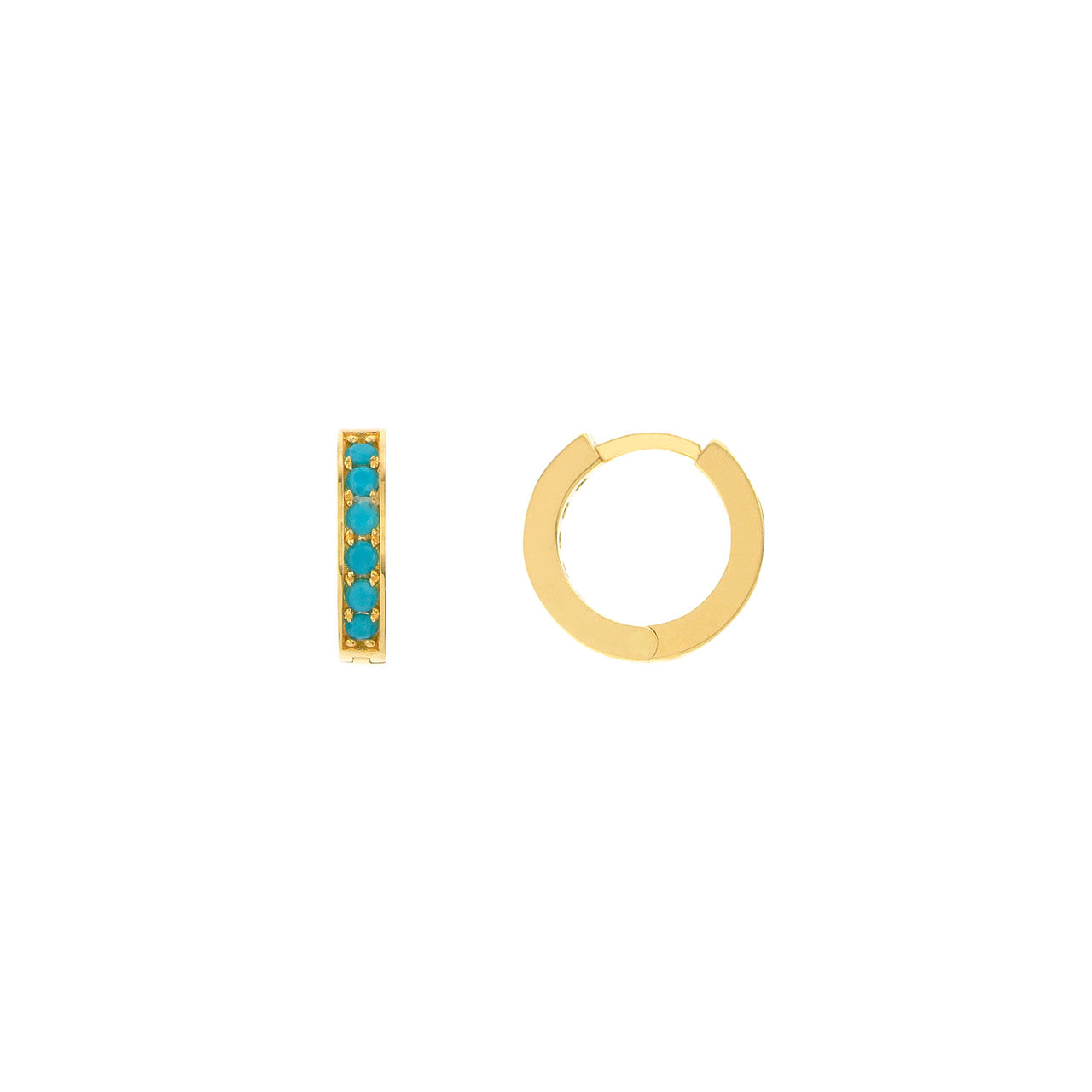 Turquoise 14K Yellow Gold 10mm Huggie Earrings